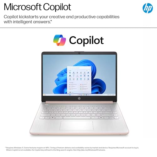 Image of HP 14 inch Laptop Ultra-Portable Computer 2026 Student Business, MS Office, Copilot AI, Intel 4-Core CPU, 4GB RAM, 628GB Storage (128GB UFS+500GB Ext), Long Battery, MaxsolAccessory, Win 11 Pro, Rose Gold