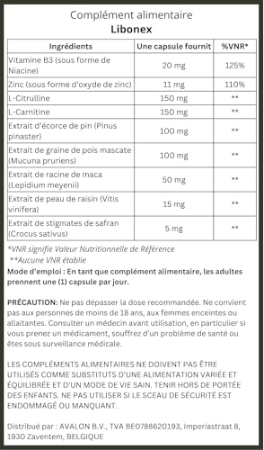 LIB0NEX perform Nahrungsergänzungsmittel mit L-Citrullin, Maca, 30 Kapseln