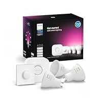Philips Hue White and Color Ambiance Starter Kit, 3 Faretti Smart, con Bluetooth, Dimmerabili...