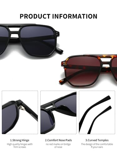 (2 PACK) Retro Square Aviator Sunglasses Women Men 70s Vintage Trendy Plastic Frame Sun Glasses3