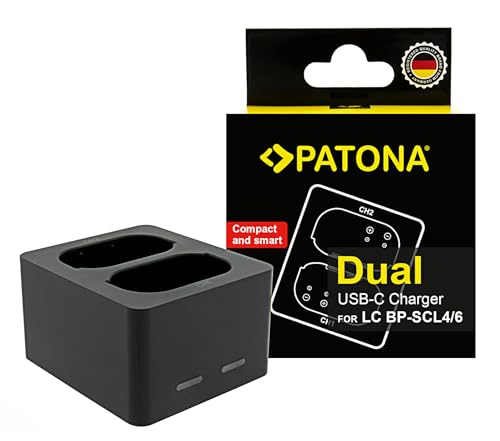 PATONA Chargeur Double USB-C pour Leica Q3/Q4 BP-SCL4/BP-SCL6 – Chargeur Rapide Compact pour 2 Batteries simultanément avec câble USB-C, LED et Protection Contre Surcharge