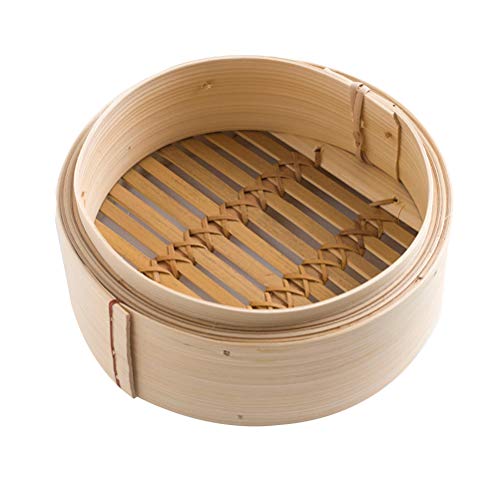 3 peças de panelas de bambu chinesas de 20 cm da UPKOCH, cesta de cozimento a vapor, cesta com tampa