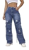 Ryehack Women’s Baggy Jeans Y2k Cargo Jeans Casual High Waist Baggy Denim Cargo Pants with Pockets Streetwear