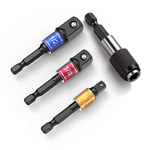 Impact Grade Socket Adapter Set, Drill Bit Extension Set 4 Pcs SAS2A