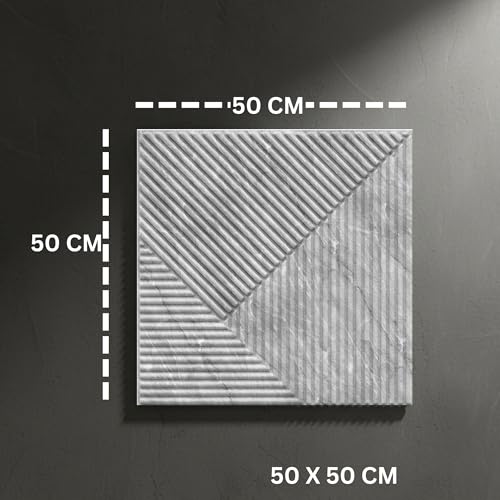 Image of Kayra Decor PVC Panel for Wall - Fluted Design White Marble Color 19.7 inch x 19.7 inch (Pack of 12) - Covers 32.34 Sq. Ft.