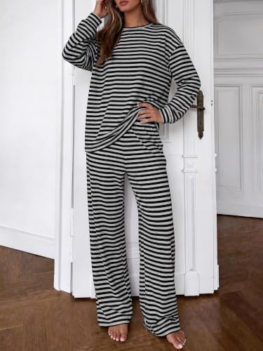 BTFBM Striped Lounge Set Sweatsuits Women 2 Piece Outfit,Grey Black,M — view 5