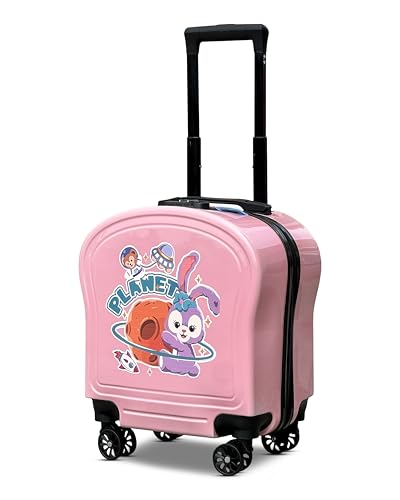ZAAPPY Kids Cute Printed ABS Lightweight 17 Inch (7kg) Cabin Size Luggage 8 Wheels Combination Lock Suitcase (Pink)