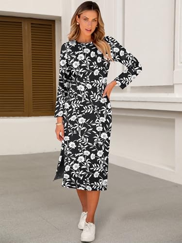 Image of ANRABESS Women Fall Long Sleeve Midi T Shirt Dresses with Pockets
