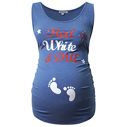GINKANA 4th of July Independence Day Womens Maternity Tank Top Sleeveless Shirts Ruched Summer Red White and Due Red White and Due M