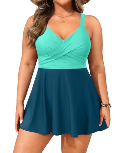 Image of Aqua Eve Plus Size Swim Dress - Two Piece Tankini Swimsuit Tummy Control Bathing Suit with Shorts 2025