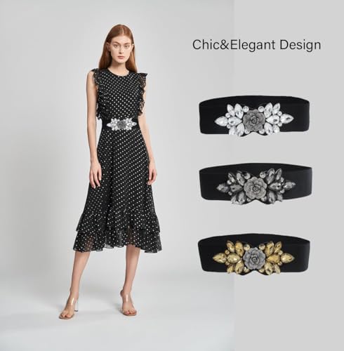 COTIM COYIN Women's Rhinestone Stretchy Wide Elastic Belt, Fashion Waist Accessory for Dresses3