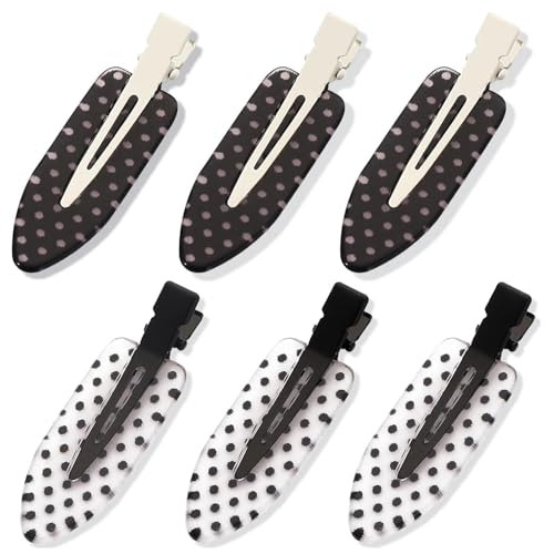 Image of 6PCS Creaseless Hair Clips, No Crease Hair Clips For Women, Styling, Makeup, Washing Face Classic Polka Dot Flat No Dent Clipes For Salon & Home (Black & White)