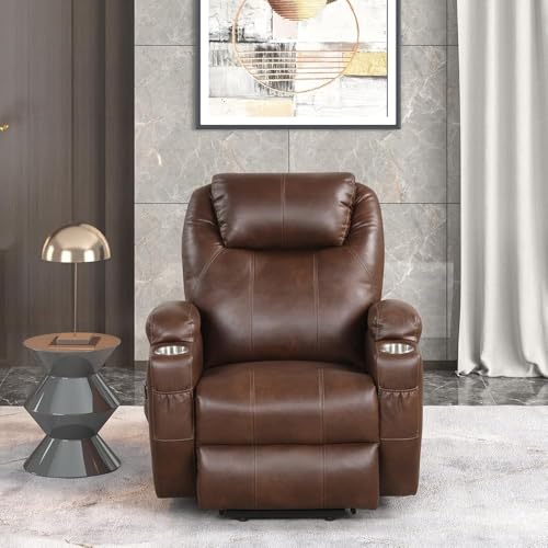 Royaloak Texas American Power Lift Chair Recliner | Leatherette High Backrest | Cup Holder | Ergonomic Power Lifting | Inbuilt Massager | Brown Royalo