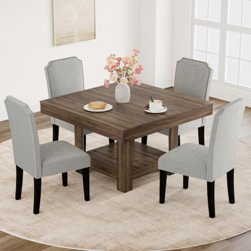 Image of Garvee Square Dining Table for 4-6, 47.2 inch Kitchen Table with 2-Tier Storage Shelf, Modern Black Walnut Waterproof Dining Room Table, Heavy Duty 350Lbs Capacity with Anti-Wobble Triangle Legs