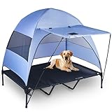 Elevated Dog Bed with Removable Canopy + Retractable Awning. Raised Indoor/Outdoor Portable Dog Bed with Shade. Anti Slip feet, Compact Outdoor Dog Tent with Travel Bowl. XXL (Large)