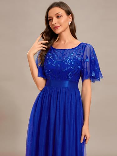 Image of Ever-Pretty Sequin Formal Prom Dresses for Women Ruffle Sleeves Empire Waist A-Line Long Mother of Bride Dress 00904