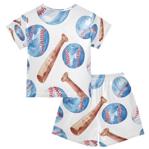 senya Short Sleeve Pajamas Sets Summer Cotton Sleepwear Watercolor Sport Baseball Bat2
