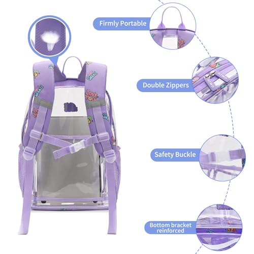 HTWO Clear Backpack for School Heavy Duty Transparent Bookbag for Girls Gift Stadium See Through Backpacks for Women Teenage Travel bags(Purple)3