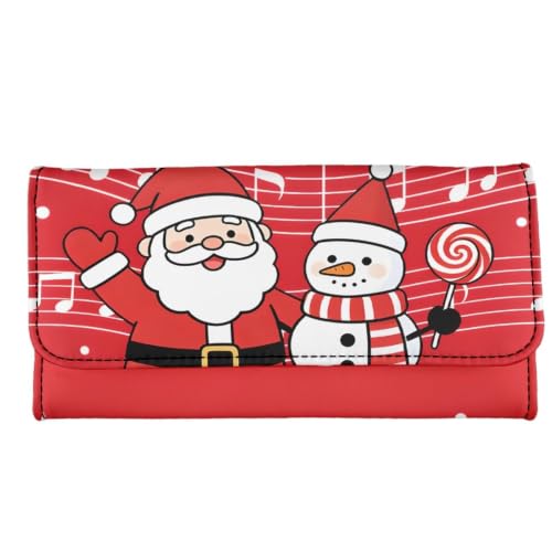 Image of AFPANQZ Womens Leather Wallets Big Capacity Card Holder Zipper Travel Purse | Santa Claus Snowman Print Phone Holder Coin Zip Pocket Multi Cards