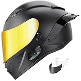 GDM Demon Motorcycle Helmet with Bluetooth Intercom - Gold & Clear Shields - Large