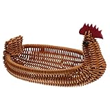 PAMINGONO Cesta de Almacenamiento de Imitación Ratán Diseño de Dibujo Animado de Gallina Cesta Tejida para Frutas y Huevos Multifuncional para Cocina y Hogar 1 Pieza Color Café Reutilizable