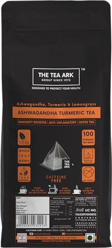 Image of The Tea Ark Ashwagandha, Turmeric & Lemongrass Tea, 100 Tea Bags Pcs, Herbal Tea Immunity Boosters for Adults, Body Detox, Organic Certified Ingredients