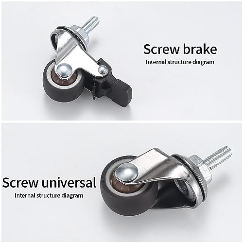 Klein Lenkrollen für Möbel, 4 Stk 25mm M6 Möbelrollen Klein, Lenkrollen Rollen, Lenkrollen Rollen mit Bremse, 360° Drehbar Leise Rutschfeste Gummirollen mit Gewinde für Innen Außen Möbel