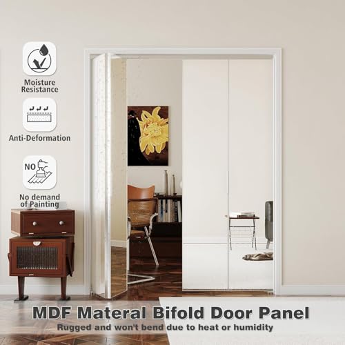 Image of Bifold Door for 48 inchx80 inch Opening, Preassembled Aluminum Alloy Mirrored Folding Door with Hardware Kit Included, Interior Bi fold Barn Door for Bedroom & Closet, Black