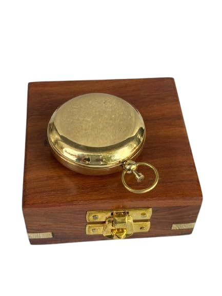 Antique Style 2-Inch Solid Brass Compass Push Button with Handcrafted Wooden Storage Box – Vintage Nautical Desk Decor & Gift Item-image-40