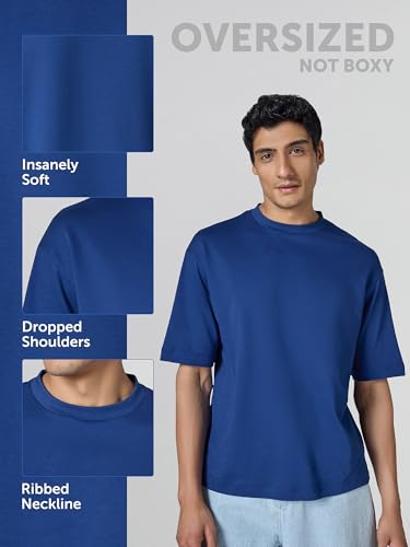 Image of XYXX Drift Oversized Tshirt for Men | 100% Combed Cotton | Solid Roundneck Drop Shoulders Half-Sleeve T Shirt