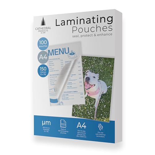 Cathedral Products Pack of 100 A4 Gloss Laminating Pouches 150 Micron
