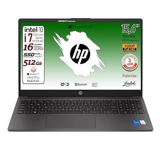 HP 250 G10, PC portátil CPU Intel Core i7-1355U 13th 10Core, hasta 5 GHz, RAM 16 GB, SSD Pci 512 GB, pantalla 15.6" IPS FHD, Wi-Fi 6, BT, WebCam, HDMI, Win 11, listo para usar, 3 años de garantía