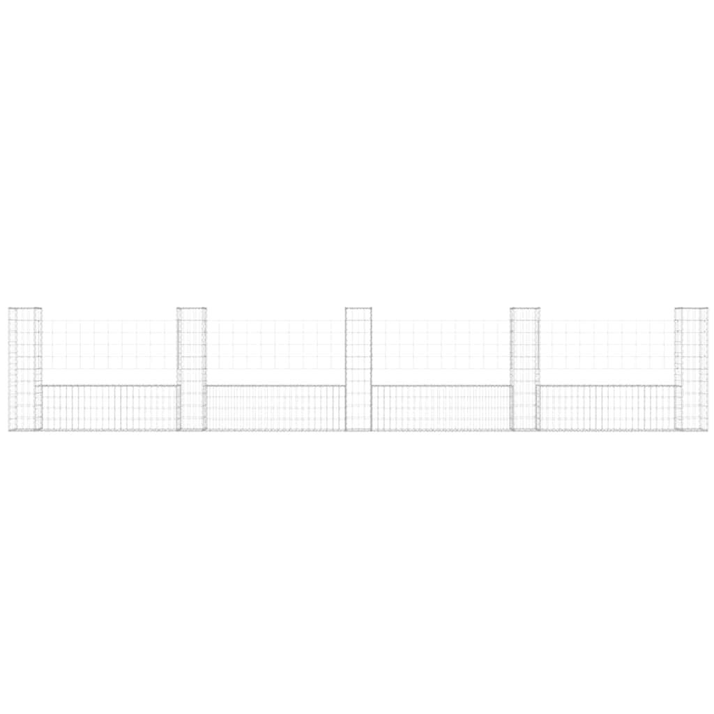 Gabionenkorb U-Form mit 5 Säulen aus Eisen, 500x20x100 cm, robustes Maschengitter, Sichtschutz und Windschutz für Garten, Terrasse, Vorgarten und Außenbereich