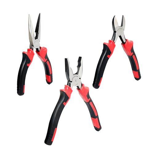 Image of Spartan 3-Piece Plier Set Combo - 6-Inch Long Nose Plier, 6-Inch Side Cutting Plier & 8-Inch Combination Plier, Chrome Vanadium Steel, Non-Slip Grip for Electrician, Home DIY & Workshop Use
