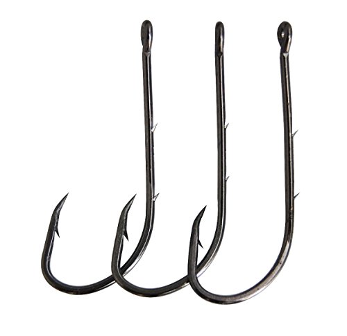 jshanmei Angeln Haken Schwarz v Lange Stacheldraht Schaft Schnabel Köder Halter Haken mit 2 Baitholder Widerhaken Pro Jig Fisch Haken (100 Stück), schwarz Cover