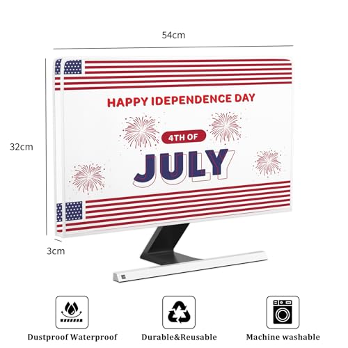 Image of Happy Independence Day Waterproof Computer Monitor Cover 22, 23, 24, 25 Inch 4th of July American Flag Firework Computer Monitor Covers Anti-Static Dust Proof Protective Cover for LCD /LED /HD
