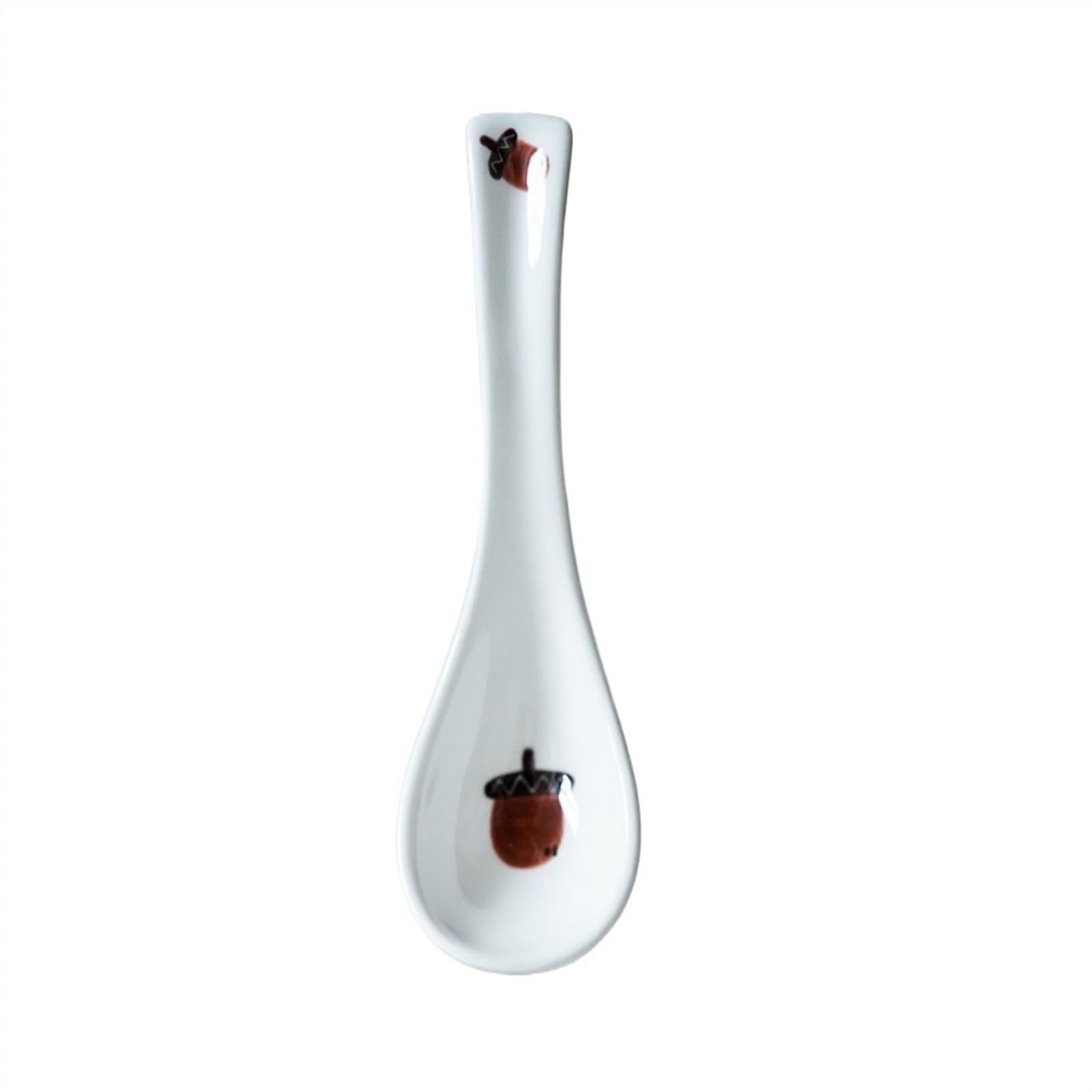 Cuillères à Soupe (Lot de 4) en céramique sous émail, Mignonnes, à Long Manche, en Porcelaine Blanche, cuillères à Riz japonaises et cuillères à Glace.(E)