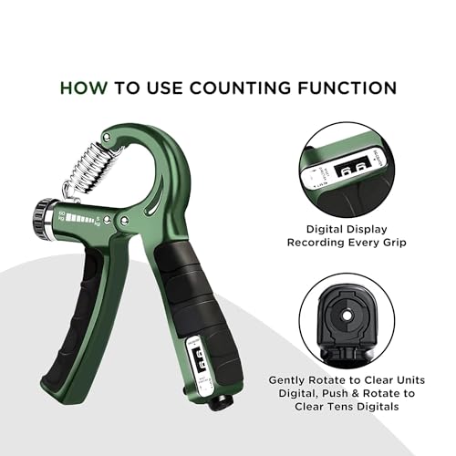 Image of Adjustable Hand Grip Strengthener, Hand Gripper With Counter for Men & Women for Gym Workout Hand Exercise Equipment to Use in Home for Forearm Exercise 5-60kg (Green)