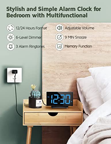 Digital Clocks For Bedrooms, 6-Level Brightness And Large Display, Adjustable Alarm Volume And 3 Ringtones Alarm Clock, 9 Mins Snooze & 12/24H Format, Easy To Use Bedside Clock For Seniors Elders Kids #TOP6