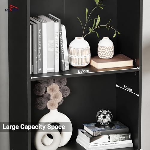 Image of Lukzer 4-Tier Engineered Wood Bookshelf with Cabinet (MR-020-Black) Multipurpose Wooden Book Shelf Showcase | Tall Storage Cabinet Bookcase for Home & Office | Modern Display Shelf (178 x 60 x 30 cm)