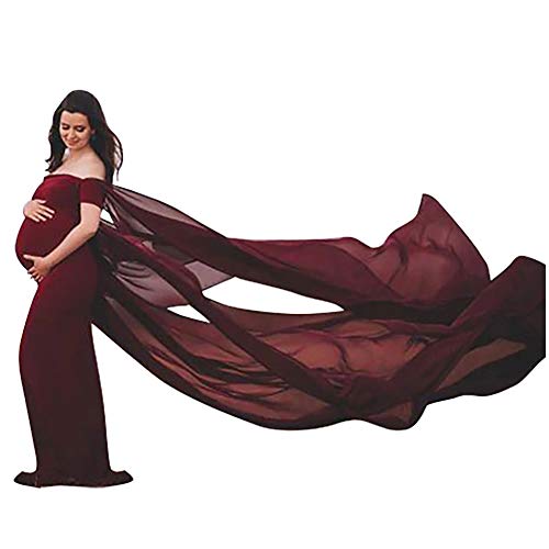 Women Off Shoulder Elegant Fitted Maternity Gown Long Flare Cape Sleeve Cross-Front V Neck Slim Fit Maxi Photography Dress Half Circle Pregnancy Maternity Dress For Baby Shower Photoshoot Wine Red Xl #TOP16