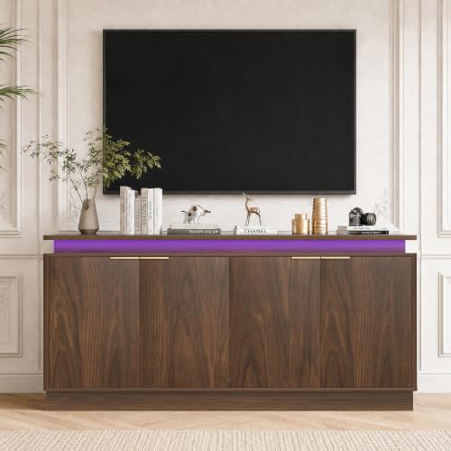 Image of LKTART 65.7 inch Sideboard Buffet Cabinet with Storage,LED Lights,Walnut