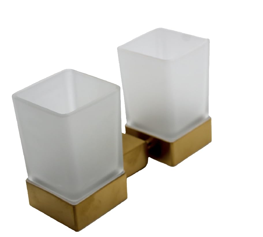 Accessoires de salle de bain carrés en laiton brossé doré chic