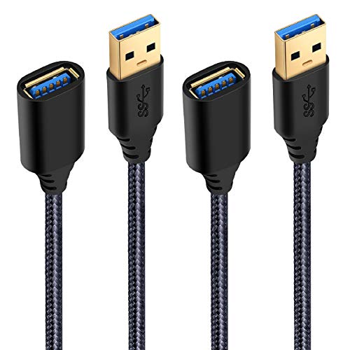 Besgoods USB 3.0 Extension Cable, 2-Pack 6ft USB Extension Cable Braided Extender Cord - A Male to A Female Extension Cable Compatible with Keyboard, Mouse, Hard Drive, Printer