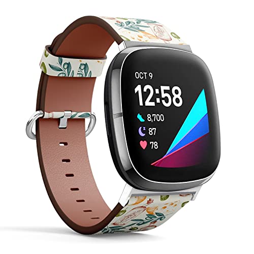 CJBROES Replacement Leather Watch Band, Compatible with Fitbit Versa 3 and Fitbit Sense of Wristband Bracelet Accessory - Ink