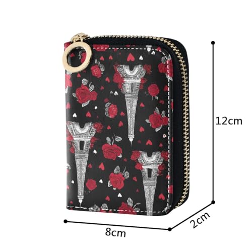 RFID Credit Card Wallet Eiffel Tower Rose Red Black PU Leather Purse Case with Zipper Card Holder for Women Girls4
