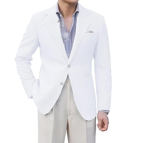 Summer Lightweight Seersucker Blazer for Men 2 Button Slim Fit Casual Mens Jacket Coat