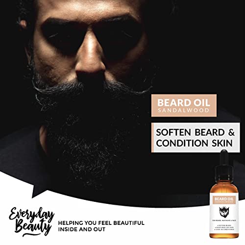 Sandalwood Beard Oil - 100% All Natural Leave-In Beard Conditioner - Moisturize & Hydrate Beard, Mustache And Face -1 Fl Oz Glass Bottle & Dropper #TOP4