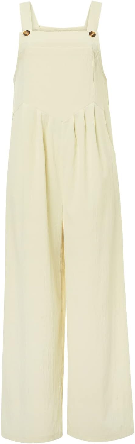 [Ｑixingzhe] レディース カジュアル ルーズ ノースリーブ オーバーオール ワイドレッグ ロング バギー ロンパース ファ