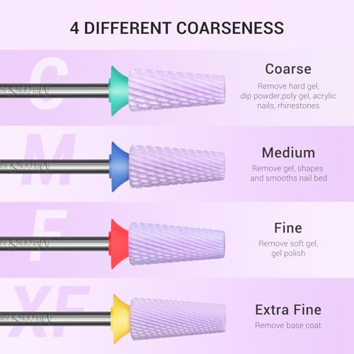 Image of MelodySusie 5 in 1 Nail Drill Bits, 3 /32'' Ceramic Cross Cut Bits, Suitable for Manicure Pedicure Cuticle Gel Polishing, Pink, Series Bit-M, Coarse, Purple